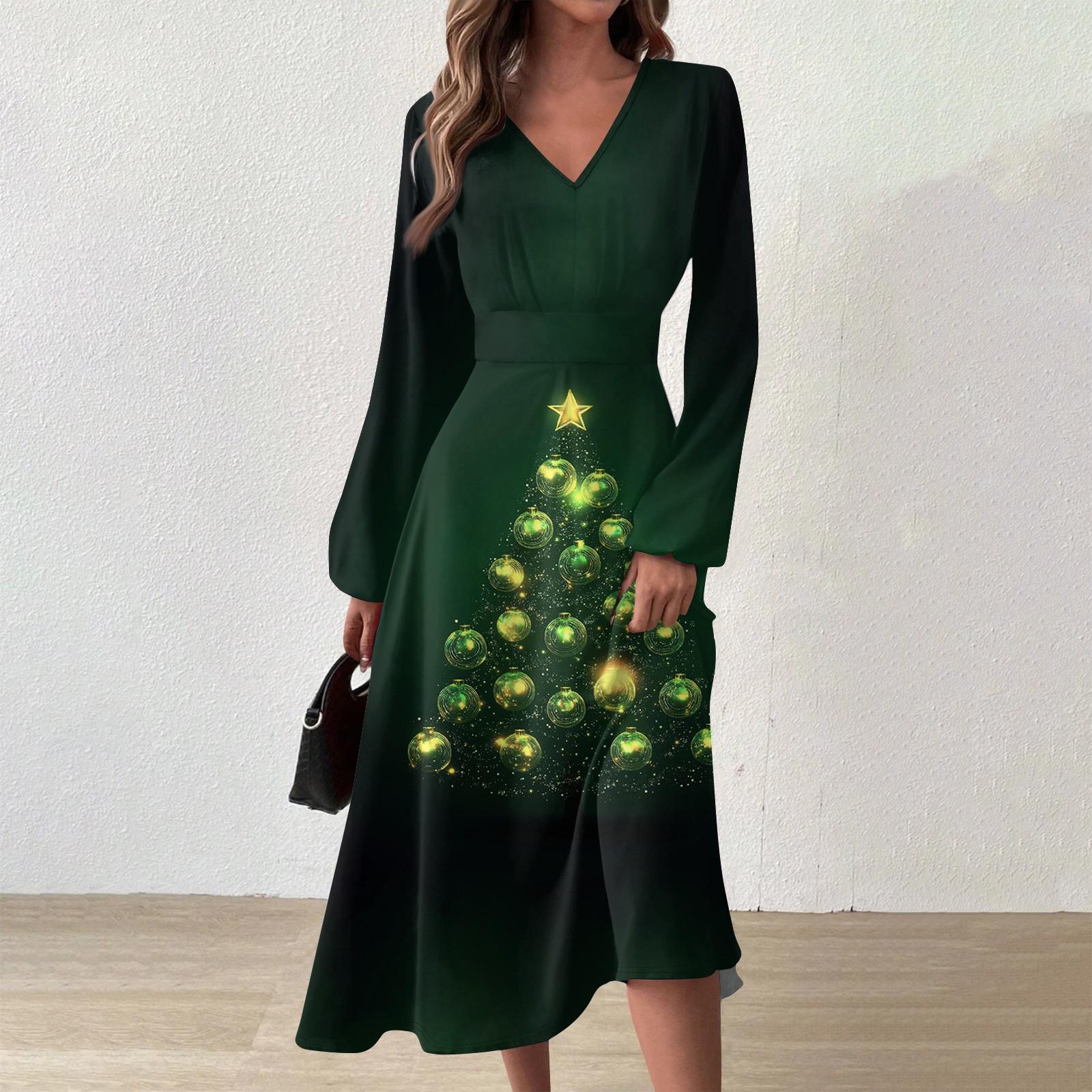 Женское осенне-зимнее повседневное модное длинное платье с v-образным вырезом и длинным — фото 3