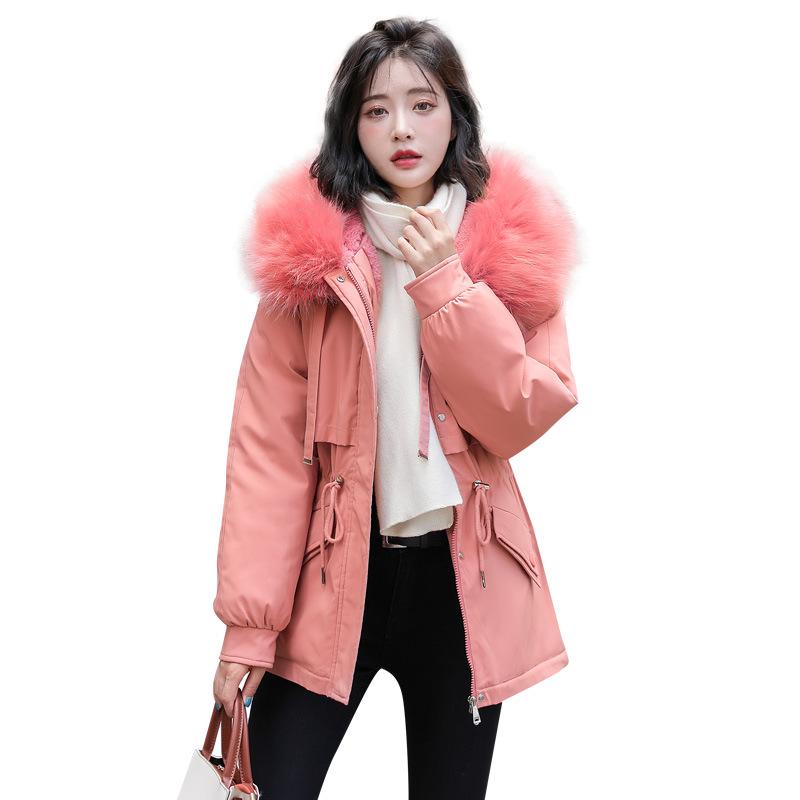 Removable Fur Collar Loose Hooded Drawstring Piled Thickened Pie To Overcome Slim Jacket