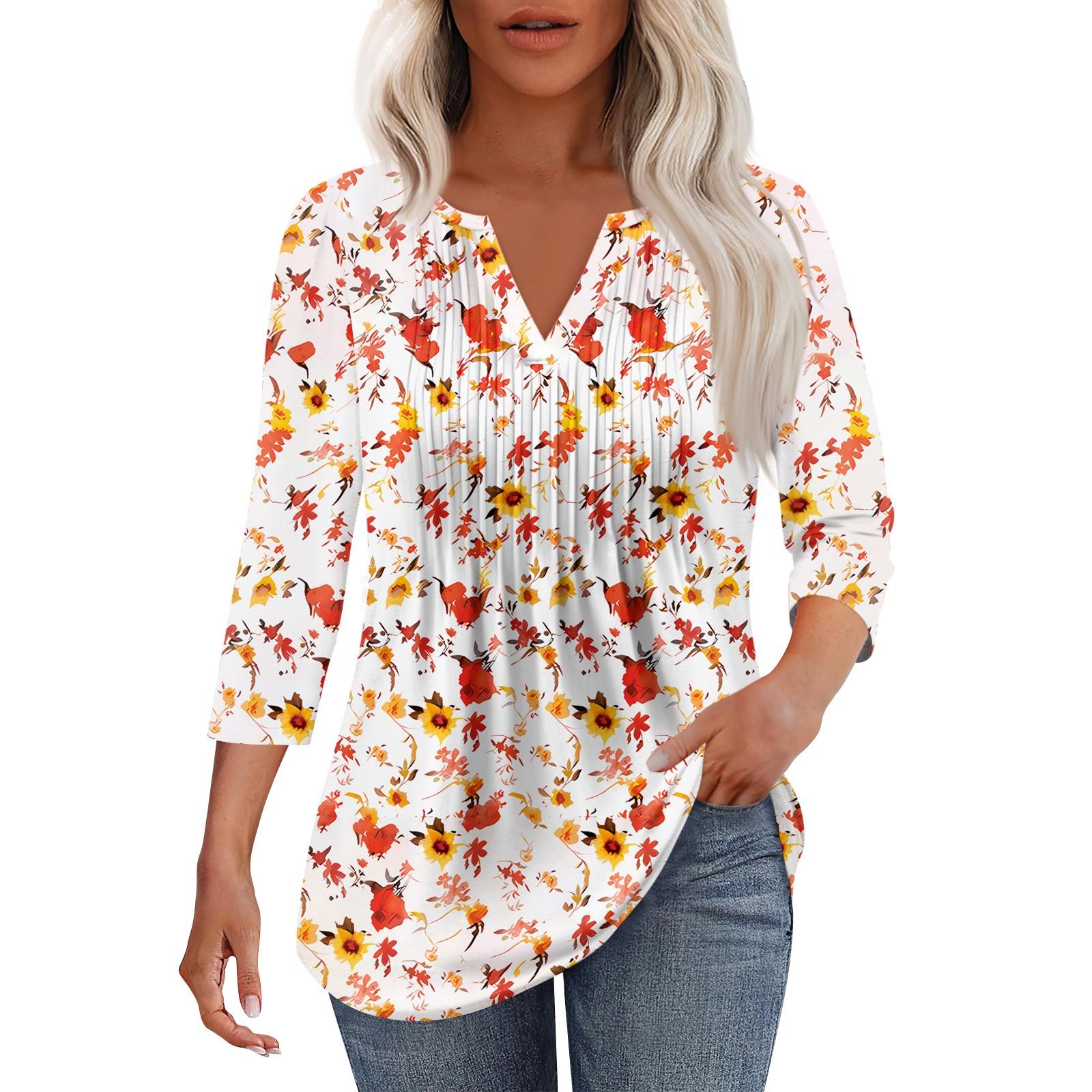 

Жіноча модна повсякденна плісирована однотонна футболка з V-подібним вирізом і рукавами сім чвертей XXL червоний