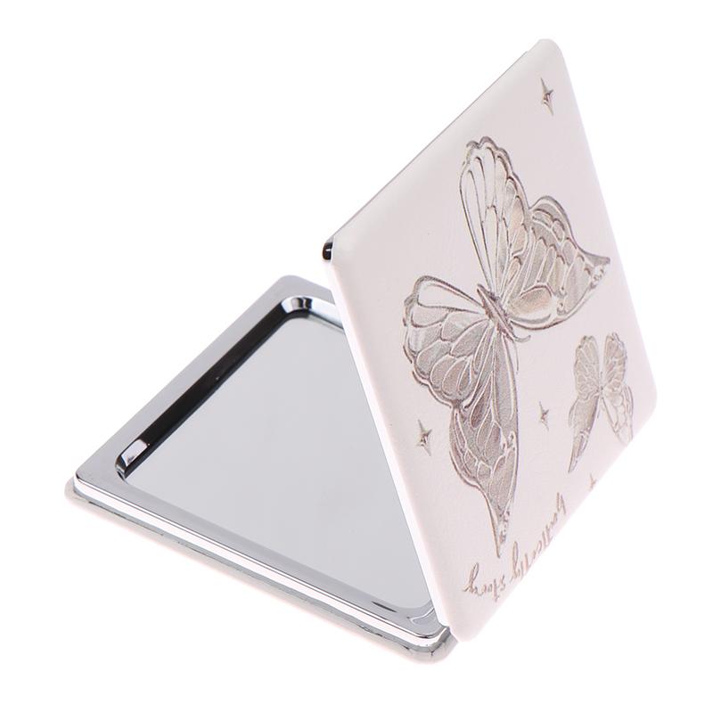 Portable Double-Sided Folding Makeup Mirror Butterfly Square Magnifying Mirror Pocket Compact Vanity Handheld Mirror