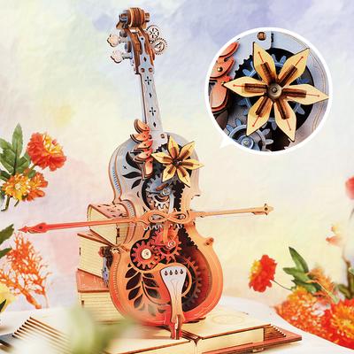 Magic Cello Adults 3D Puzzles Wooden Music Box Puzzle To Build Unique Music Gift Hobby Kits Cat's Sky City Music Box