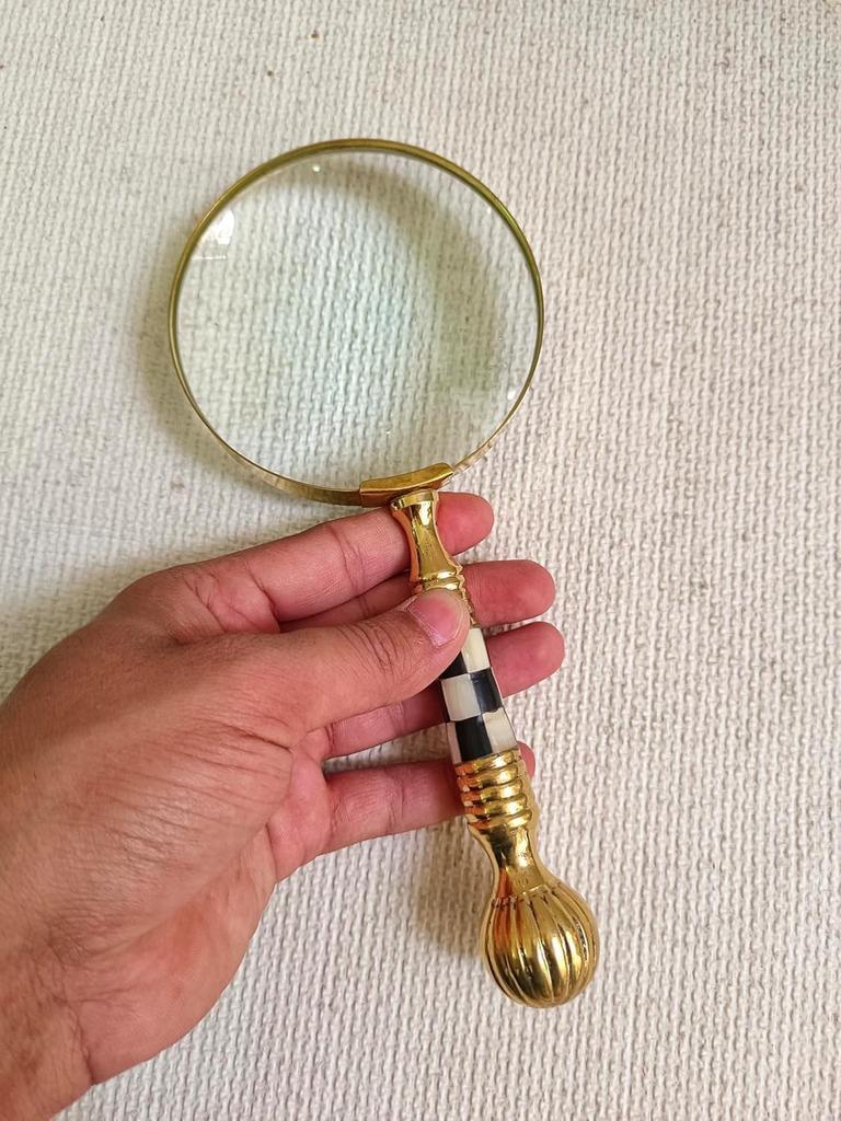 Beautiful Vintage Magnifying Glass Solid Brass Metal with Mother of Pearl Plated Handle | Book Reading, Map Design, Office & School Work
