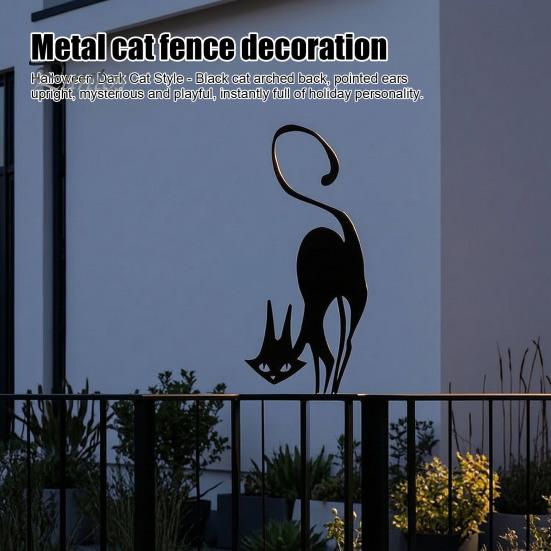Weather Resistant Garden Decor Black Cat Fence Topper Decoration, Rusty Metal Sign for Halloween, Patio Retro Animal Shape Ornament Outdoor Yard Lawn