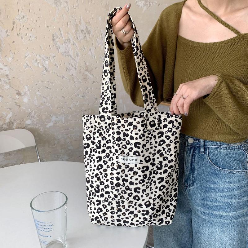 

1 Retro leopard print canvas bag female student large capacity casual handheld shoulder bag female