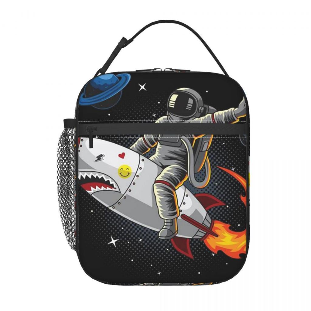 Astronauts Riding Monster Rocket Insulated Lunch Bag for Women Cooler Thermal Food Box Tote Portable Lunch Boxes Container