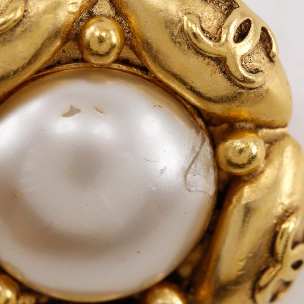 CHANEL COCO Mark Flower Earring vintage Plated Gold/Fake pearl flour 21.6g Women Used