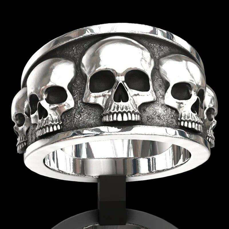FDLK Vintage Punk Totenkopf Ring Männer Hip Hop Verlobungsring Männlich Mode Rot Zirkon Ringe Für Frauen Schmuck Silber Farbe ringe