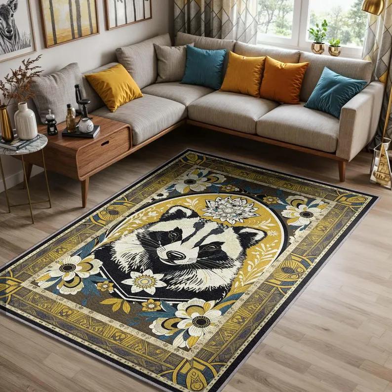 Crocodile Beach Rug Wild Animal Pattern Non-Slip Accent Carpet Retro Home Decoration Mats