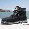 Martin boots men's autumn new velvet men's shoes warm snow boots men's medium leather tooling boots men's trend