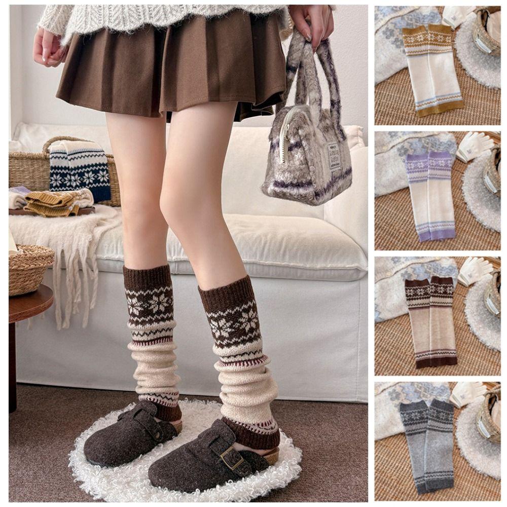 Wool Blend Calf Socks Fair Isle Sock Cuffs Warm Keeping Slouch Socks Autumn Winter