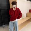 Chic Inner Loose and Thin Knitted Top Outer Wear Autumn and Winter Round Neck Leather Label Candy Color Pullover Sweater Women