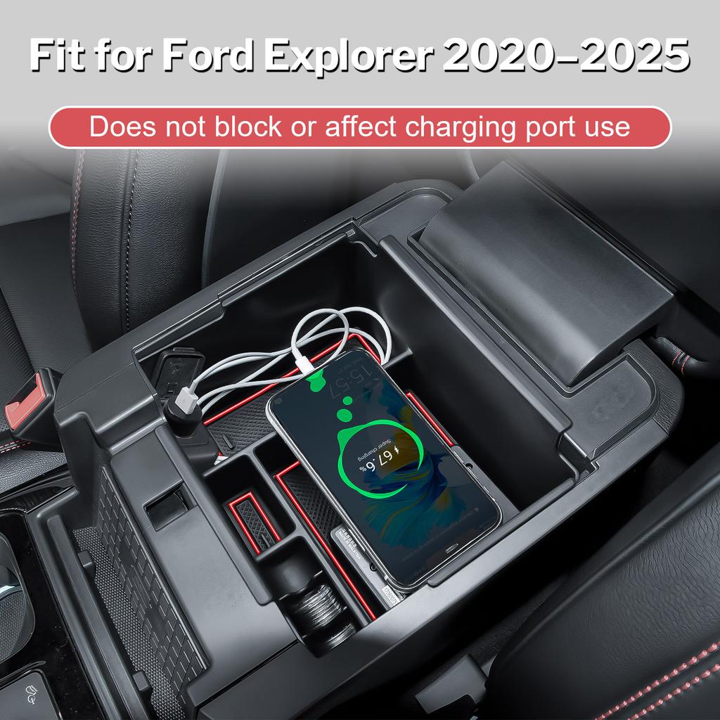 For 2020-2025 Ford Explorer Console Organizer Armrest Storage Box Tray Interior Phone Holder Storage Secondary Car Accessories