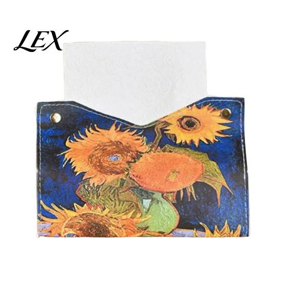 Student Desk Tissue Storage PU Leather Box Cover with Wild Rose/Sunflower Pattern, Foldable Desktop Organizer, Napkin Holder Modern Home Accessory