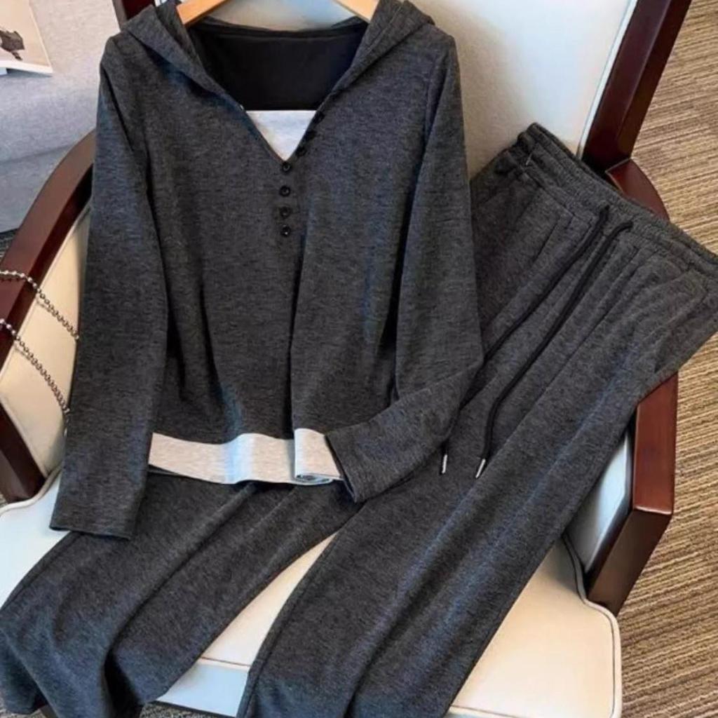 Women's Plus Size Hooded Top & Wide Leg Pants Set - Casual, Slimming, Stylish Two-Piece