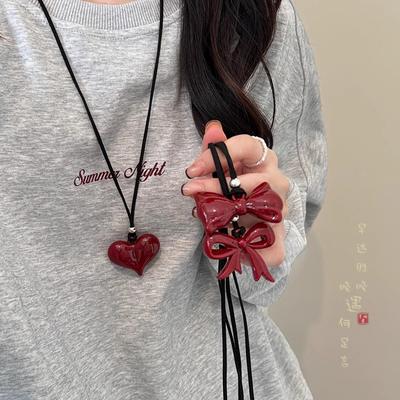Collana Pendente Fiocco Rosso Vino Autunno Inverno Femminile Amore Catena Lunga Maglione Rosso Accessori Versatili