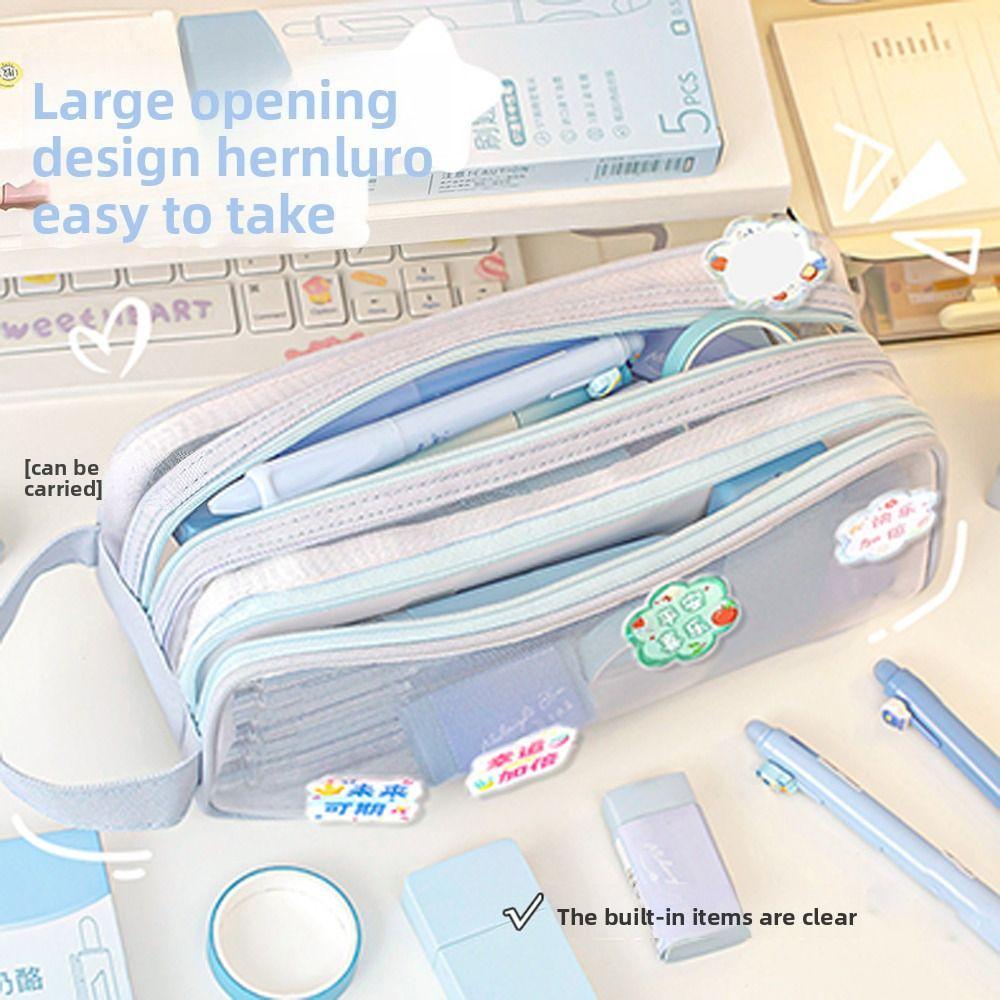 Large Capacity Pencil Case Cartoon Stationery Storage Pouch New Zipper Pen Bag Stationery Supplies