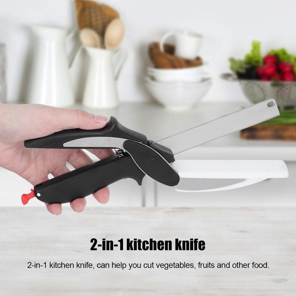 2 In 1 Stainless Steel Food Vegetable Cutter Knife Scissors Home Kitchen Accessory