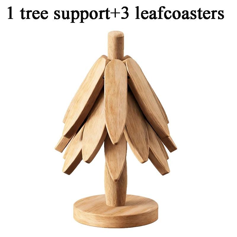 Creative Wooden Tree Folding Trivet Stand Heat Resistant Pot Mat Decorative Anti Scald Hot Pads Coaster For Kitchen Dining Table Protection
