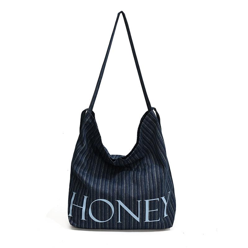 

Модная повседневная сумка с надписью, большая вместительная сумка через плечо, сумка кроссбоди, джинсовая полосатая холщовая сумка, универсальная сумка для поездок на работу, женская