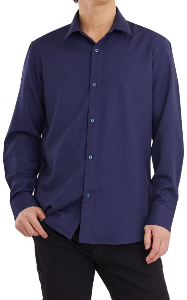 Lucky Charm Long Sleeve Regular Casual Stretch Slim Fit Regular Size XL Men's Shirt, Collar, Navy,