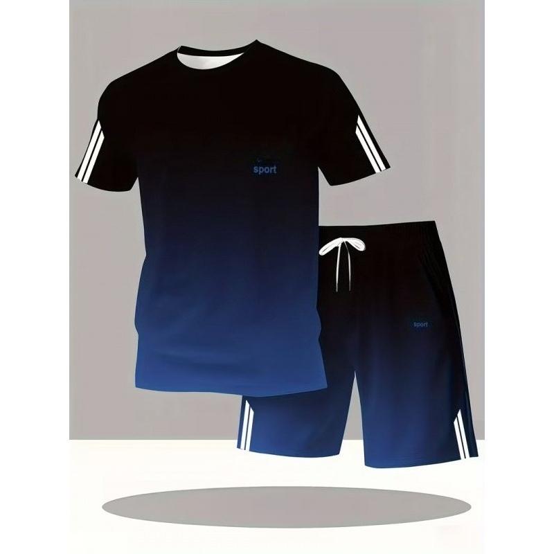 Summer Men's Fashionable Gradient Color 3D Digital Printed Round Neck Short Sleeved Loose Oversized Breathable Comfortable Sports Wear