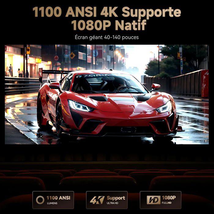 Projecteur Vidéo 4K - Wanbo - X5 Pro - 1100 ANSI - Auto Focus - WiFi Bluetooth