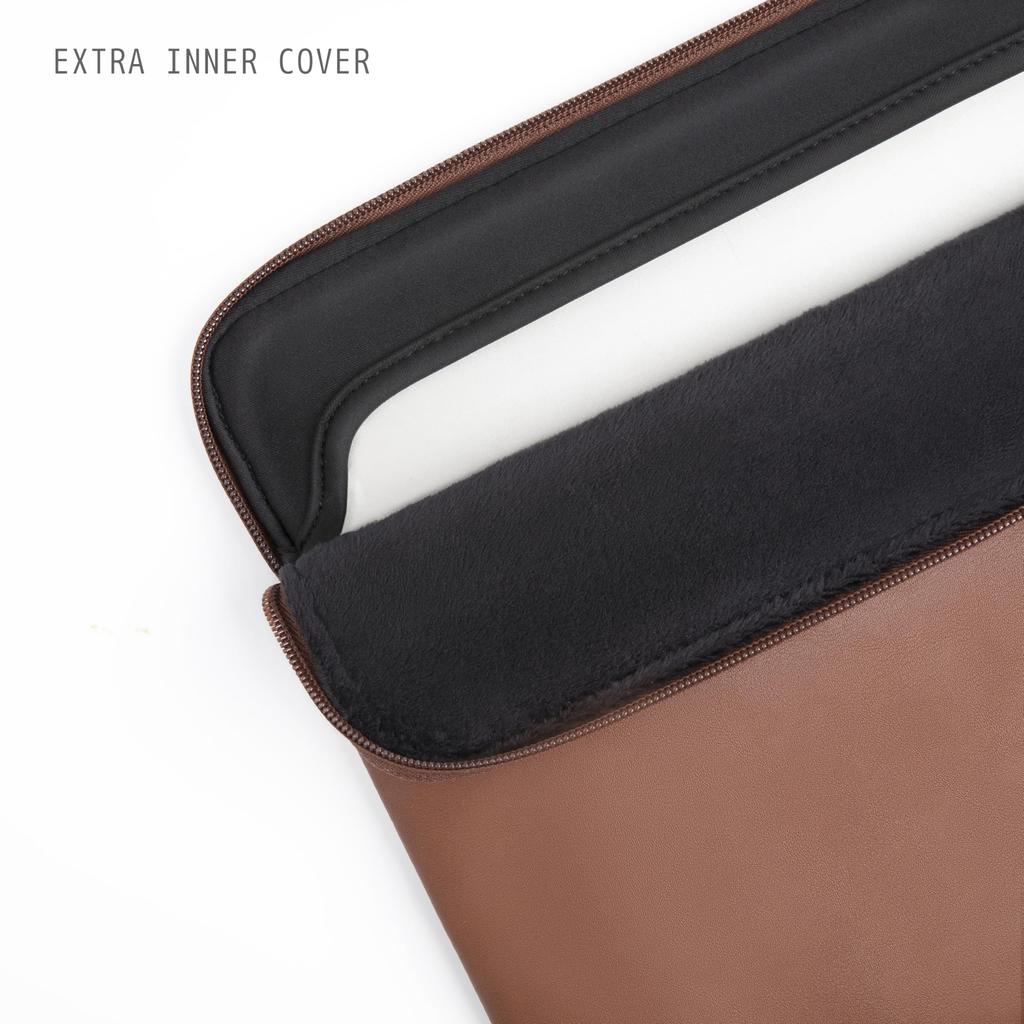 Comfyable Slim Protective Laptop Sleeve with Accessory Pouch Compatible with 13/13.3/14 Inch MacBook Pro & MacBook Air, Mac Travel Case, Slim PU Leath