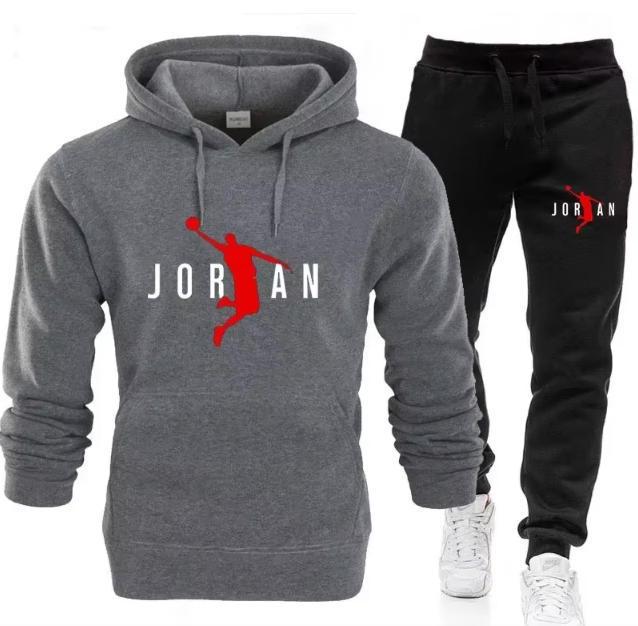 Men's Autumn Basketball Print Hoodie & Pants Set - Street Casual Warm Sportswear