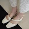 Fashion French White Square Toe One Strap Baotou Sandals Women 2025 New Summer Rear Empty Trip Strap Women Shoes Flat Single Shoes
