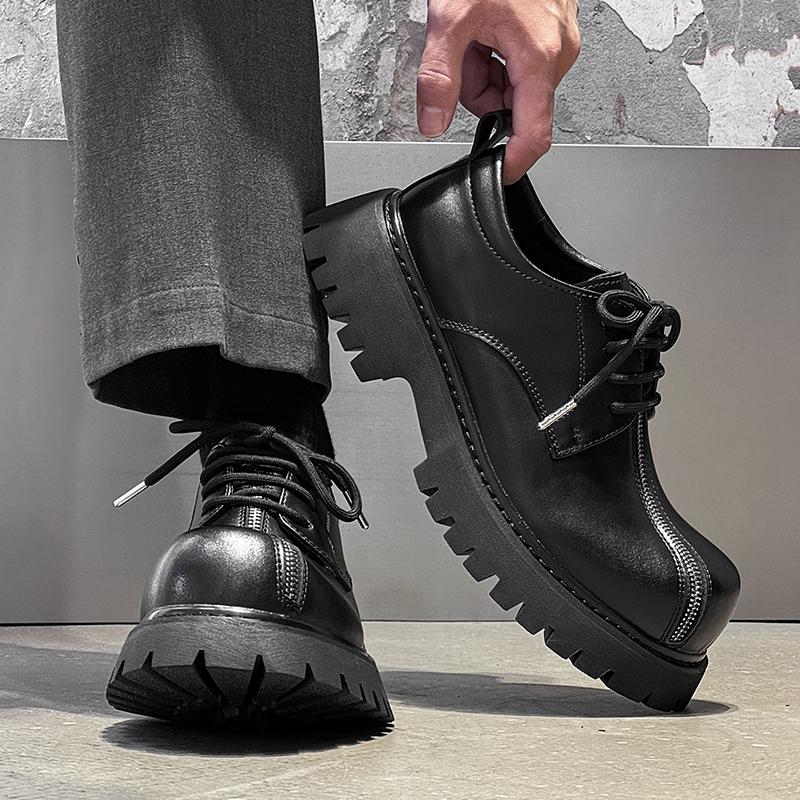 Fashion Casual Thick Soled Men's Leather Shoes Classic Designer Luxury Style Business and Office Black Hot Selling Derby Shoes Quality