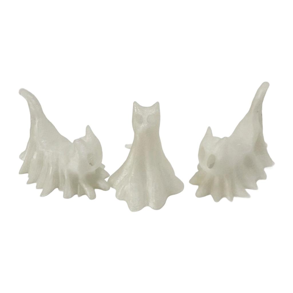 3 Piece Glowing In Dark Ghostly Cats Figurines Set For Halloween Home Party Tabletop Decors Car Dashboard Ornaments