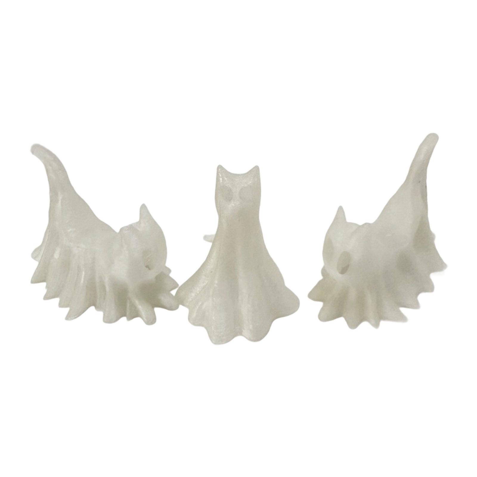 

3 Piece Glowing In Dark Ghostly Cats Figurines Set For Halloween Home Party Tabletop Decors Car Dashboard Ornaments