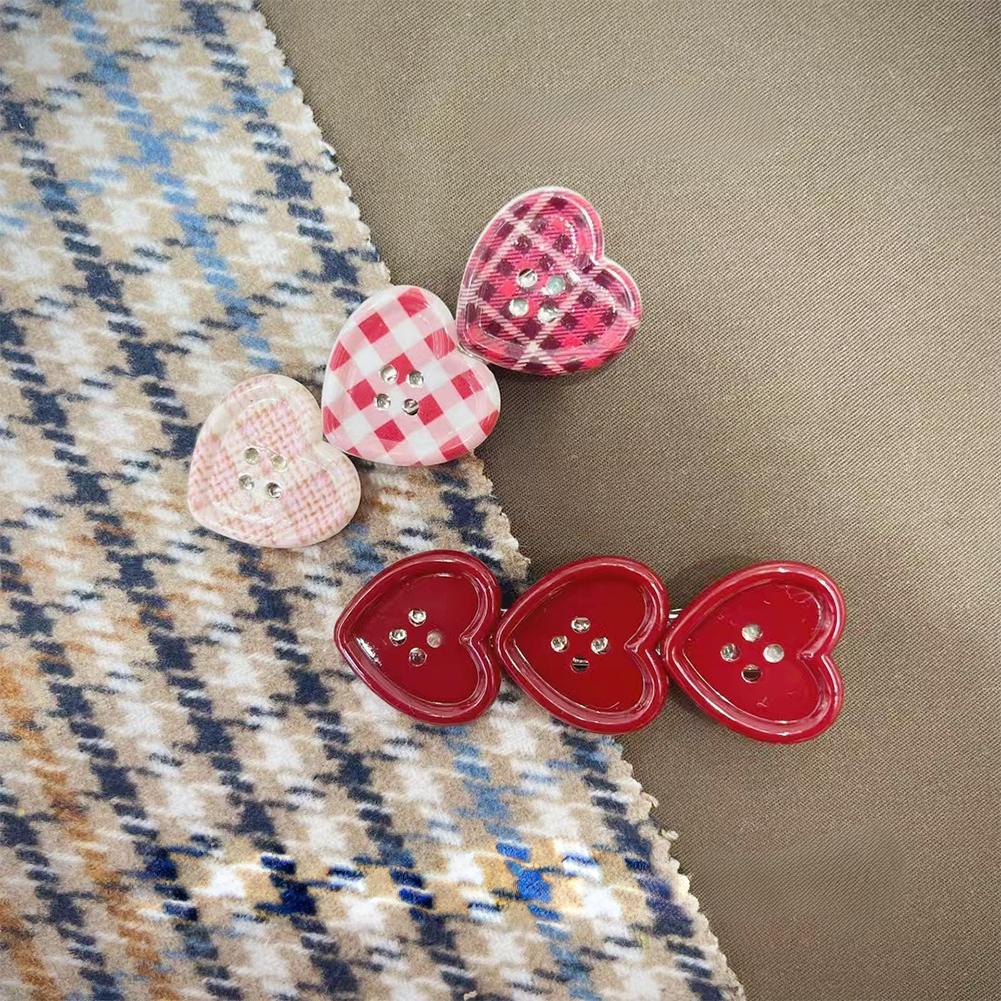 Sweet Plaid Heart Button Duckbill Clip Cute Side Bangs Hair Clip Girls Fashion Hair Accessories