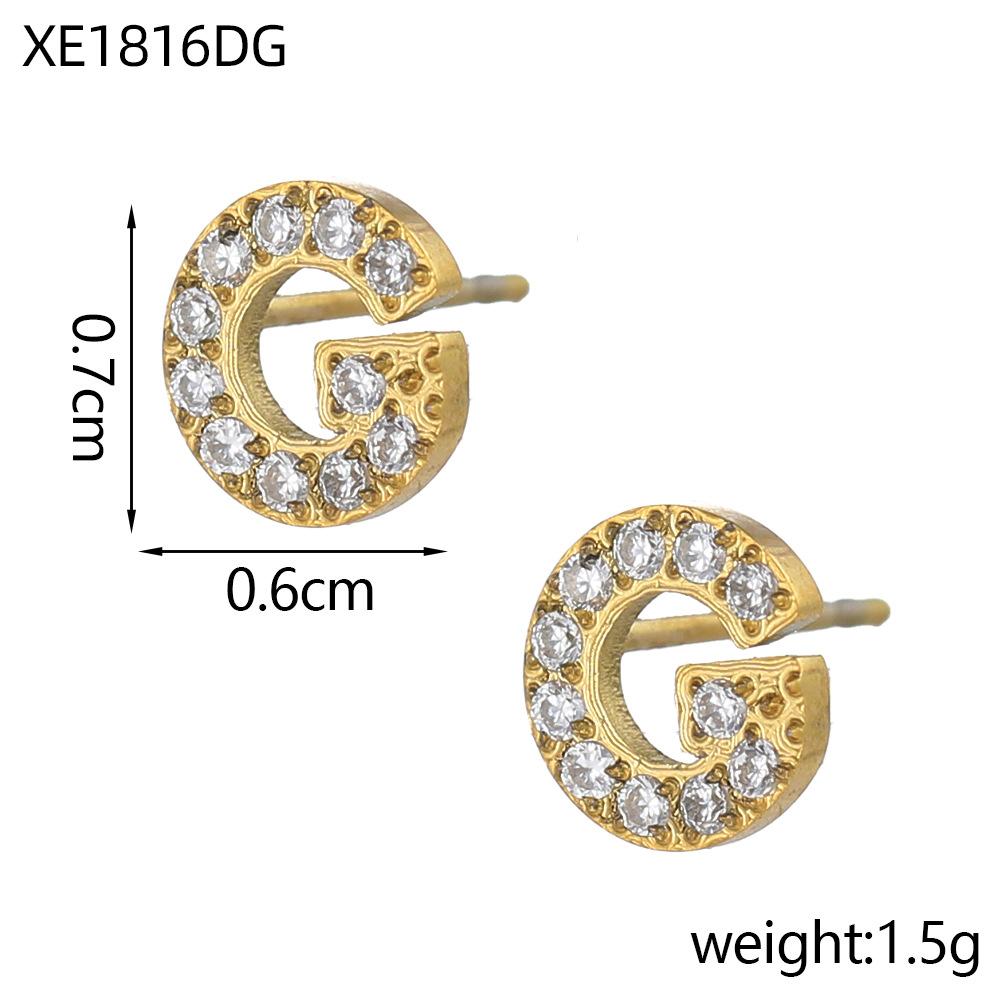 CARLIDANA A-Z Alphabet Initial 26 Letter Stainless Steel Gold Plated Cubic Zircon Paved Fashion Jewelry CZ Stone Stud Earring