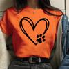 Personalized Creative Heart Dog Paw Print Pattern Printed Tee Women's Funny Casual Shirt Tops Loose Round Neck T-Shirt