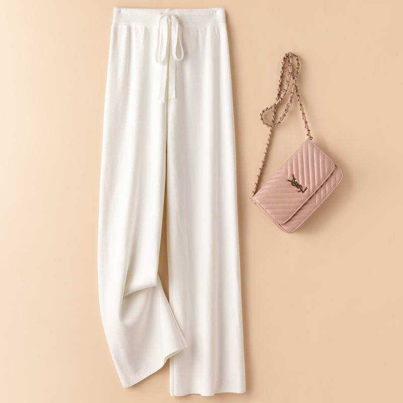 Thick Warm Knitted Casual Chic Basic Soft Elastic High Waist Women's Pants Korean Fashion Straight Ankle-Length Pants for Women
