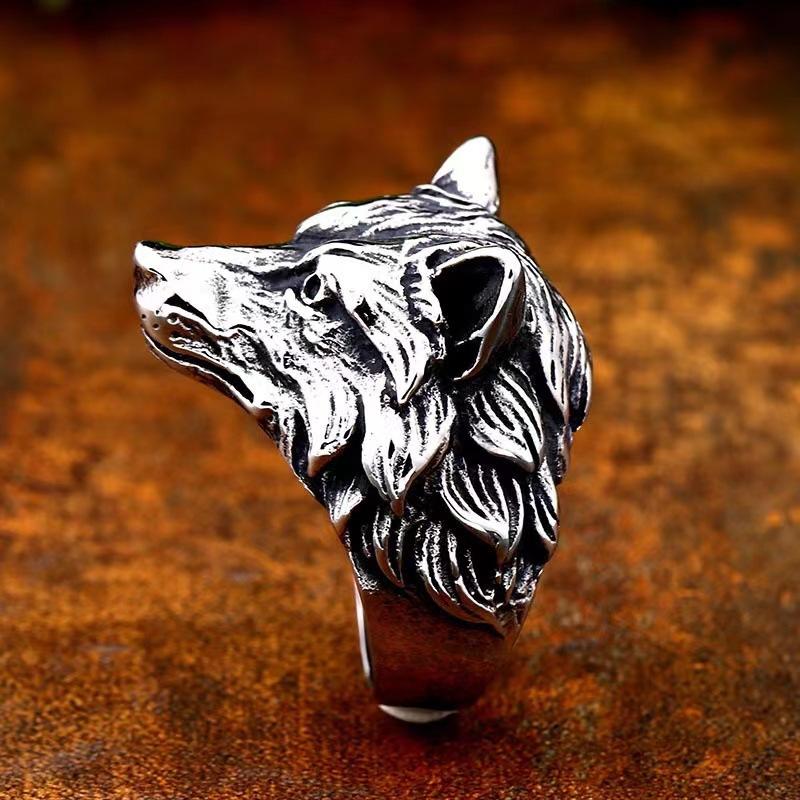 Retro Wolf Fox Ring For Men Zinc Alloy Color Punk Gothic Open Ring Zinc Alloy Handmade Unisex Designer Zircon Biker Accessories