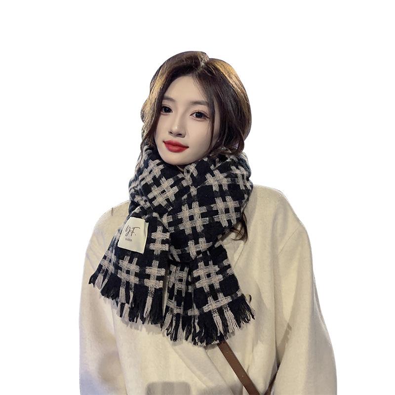Korean version ins style simple and versatile tic-tac-toe grid warm thickened imitation cashmere scarf scarf male and female student tide