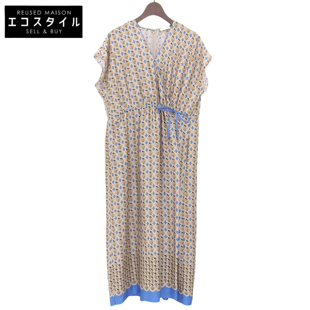 BALLSEY Excellent Condition Colchicum Print Casual Dress, Women's, Beige, Blue, Size 36 Dress 36 Beige / blueUsed