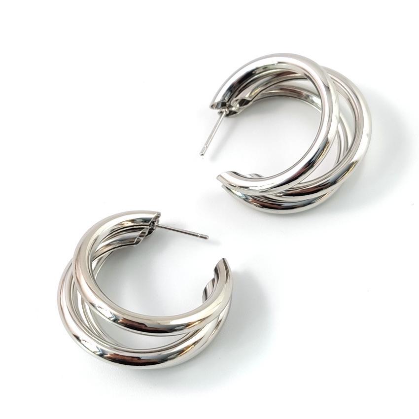 Trendy Irregular Semi-Circular Metal Stud Earrings