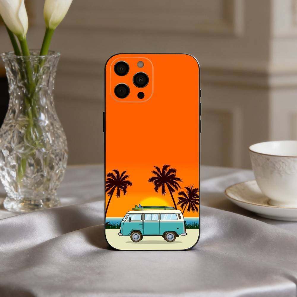 C-Combi Van Surf Art  Phone Case For iPhone 17,16,15,14,13,12,11 Plus,Pro Max,XS,Soft Silicone Black Cover
