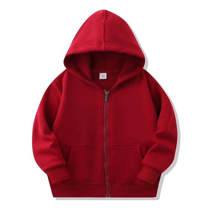 Kinder Winter Fleece-gefütterter Zip-Up Hoodie mit aufgesetzten Taschen – Anpassbare einfarbige Jacke für Schuluniformen