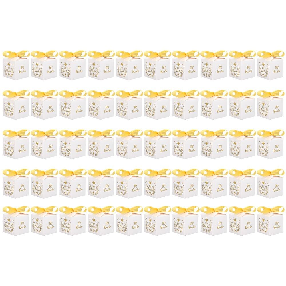 50pcs Paper Material Wedding Favor Boxes Gold Ribbon Candy Boxes Party Favor Boxes  Party
