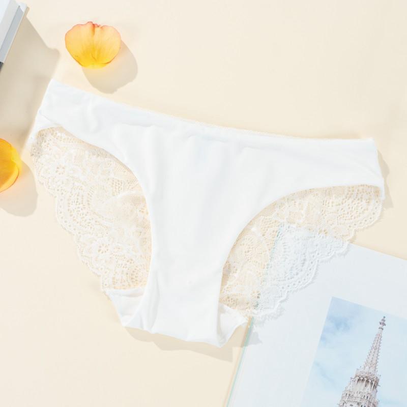 Женские сексуальные кружевные трусики с вырезом, бесшовные трусы, удобные дышащие трусы-брифы M белый