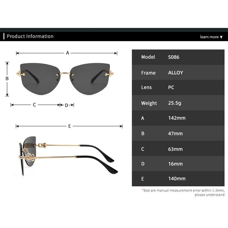 Cat Eye Metal Borderless Retro Men Women Sunglasses Fashion Trend Outdoor Sunscreen Sunshade Street Photography Glasses