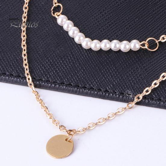 3-stufige Halskette mit Anhänger aus Kunstperlen und Pailletten, stapelbar, kurzer Typ, goldene Halskette, verstellbare Länge, mehrschichtige Halskette, Schmuck, Geschenk