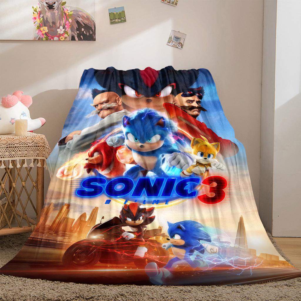 Cartoon Sonic Hedgehog Print Blanket Warm Comfortable Flannel Cover For Bedrooms, Sofas, Beds, Chairs LXRa38