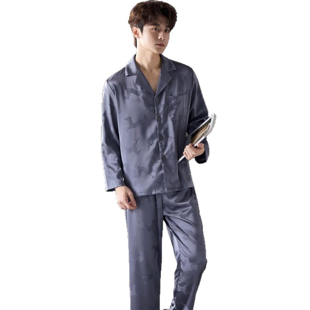 Men's Ice Silk Loose Pajamas - Lightweight Luxury Plus Size Jacquard, TikTok Favorite, Indoor/Outdoor Wear (2026)