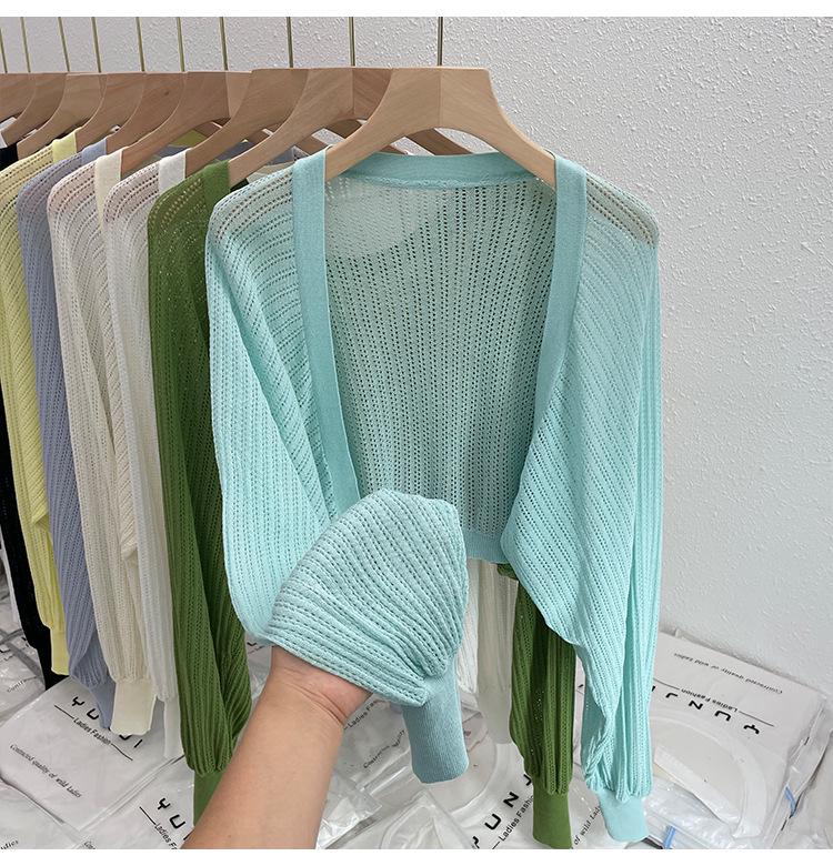

Autumn Women s Knit Cardigan Jacket - Lightweight Loose Shrug with Lantern Sleeves for Sun Protection One Size синій