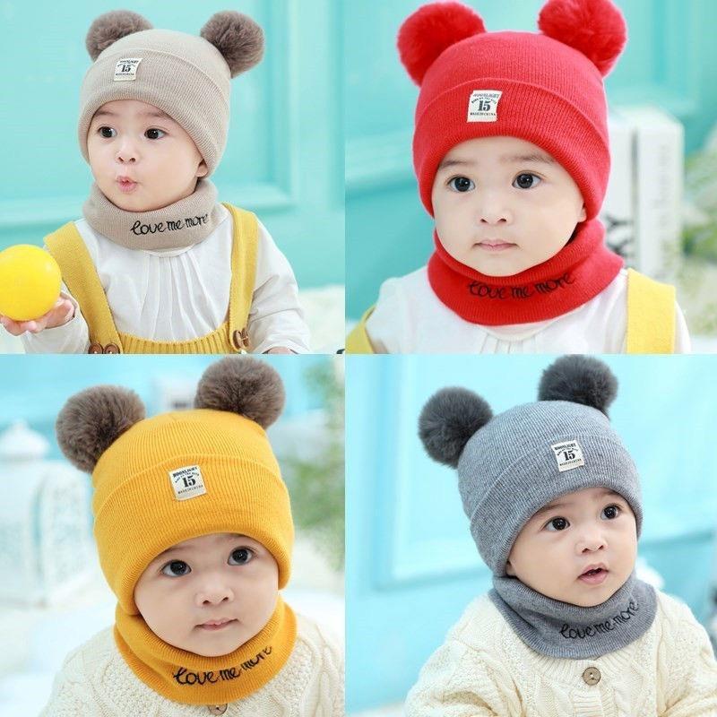 Baby Hat  0-12 Months Men's and Women's Baby Hat Winter Warm Woolen Children's Hat Bib